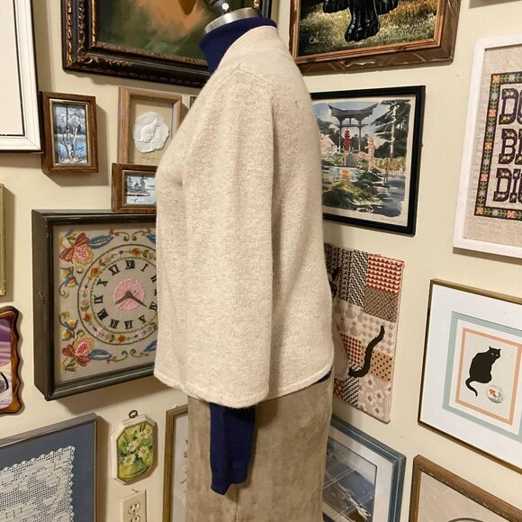 Vintage Tweeds Beige Lambs Wool & Angora Blend Single Button Cardigan Sweater M - Picture 3 of 5